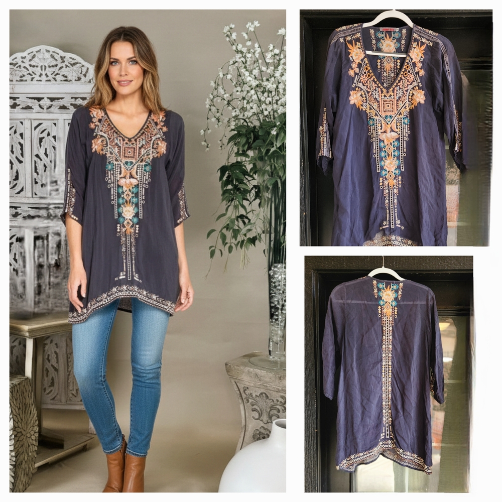 Embroidered Navy Women's Top